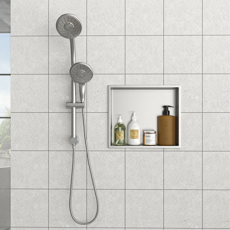 Stainless Steel Shower Niche, Brushed Nickel, Brushed Nickel, 3.94" H x 15" W x 13" D