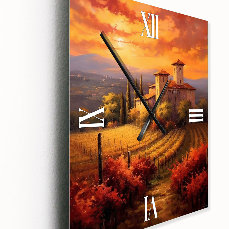 Magnifique château au coucher du soleil dans un vignoble italien I - Châteaux très horloges murales, Grand