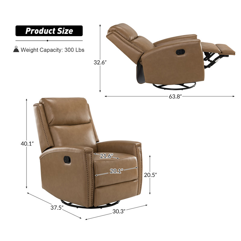 Fauteuil inclinable manuel pivotant en cuir véritable Chikako, Cuir véritable taupe