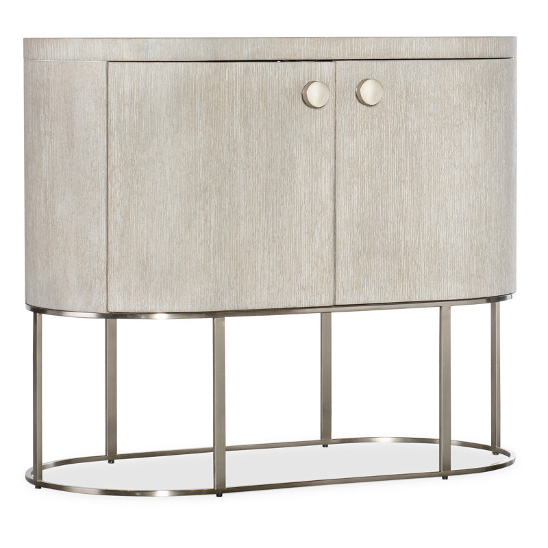 Light Brown Oak Veneer Oval Nightstand with Metal Base