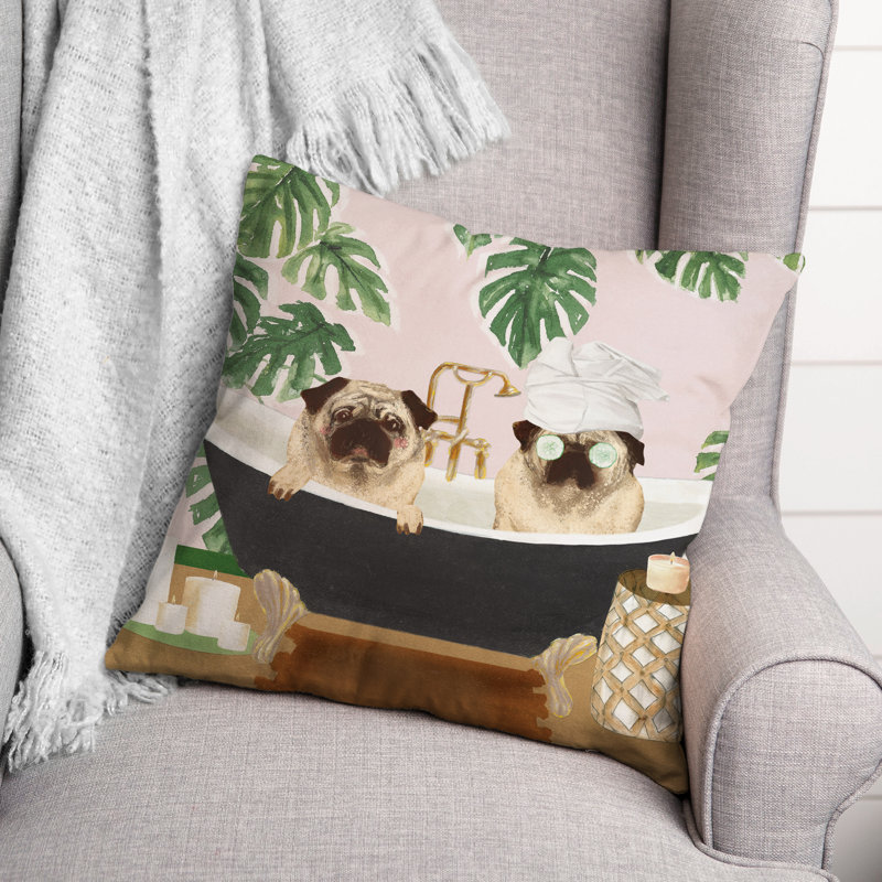 Housse et insert de coussin carré Spa Pugs, H 20 po x l 20 po