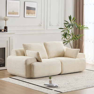 Canapé moderne modulaire en mousse à mémoire de forme compressée, grand canapé modulaire à 2 places pour le salon, canapé modulaire Cloud pour animaux de compagnie, tissu en velours côtelé, causeuse très profonde, sans assemblage requis, beige
