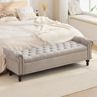 Velvet/Linen Upholstered Storage Bench With Segmented Storage Compartments
