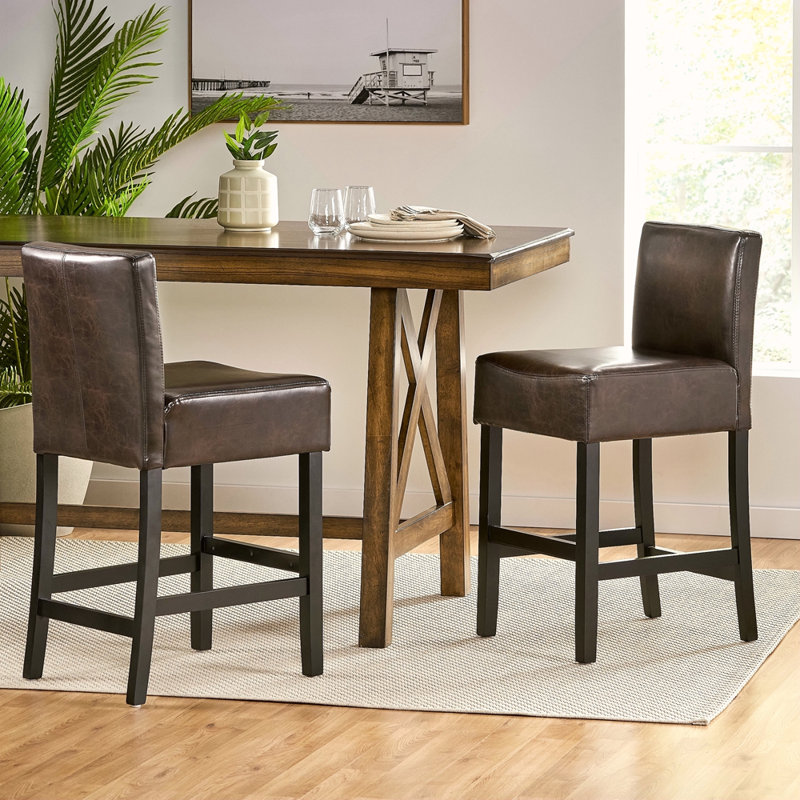 Set Of 2 26" Portman Bonded Leather Counter Height Barstool