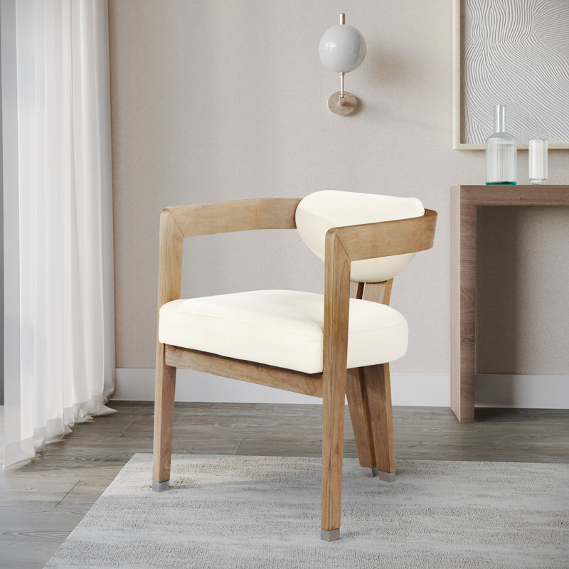 Carlyle 19.3'' H Upholstered Armchair, Cream Vegan Leather, Natural Wire Brush