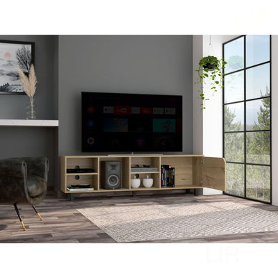 Stylish Native TV Stand With Four Open Shelves, Five Sturdy Legs, And Cable Management For Tvs Up To 70 Inches, TV Stand