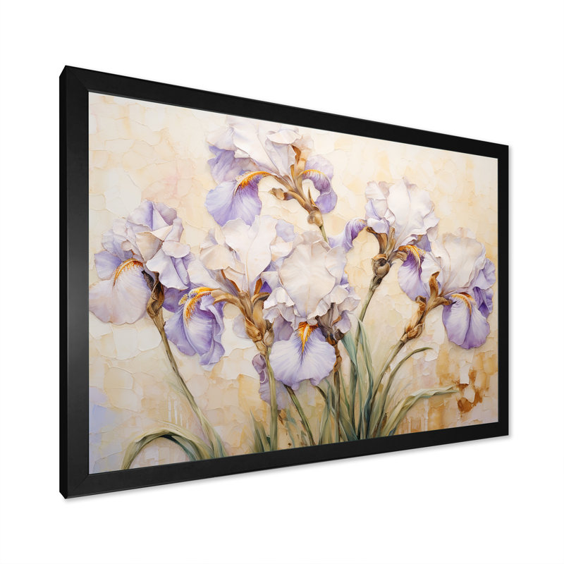 Beige minimalisme iris pétales radieux III, Cadre simple noir, H 16 po x l 32 po x P 1 po