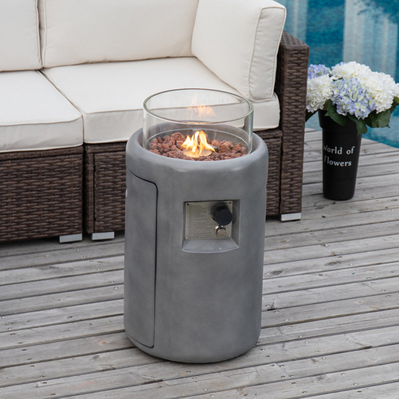 Cambrea Round Concrete Propane Smokeless Fire Column, Gray