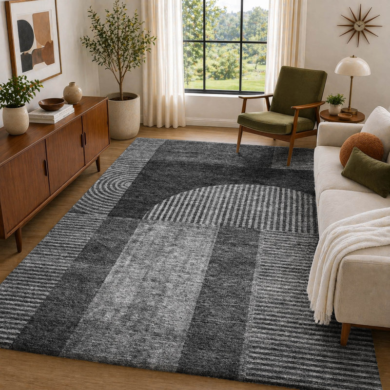 Tapis à poil long de qualité supérieure lavable à la machine ADS711, Gris anthracite, 10 pi x 14 pi