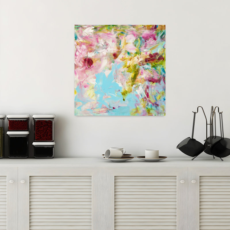 Art contemporain abstrait bouquet de jardin, 18" H x 18" W