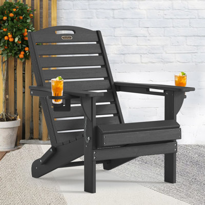 Outdoor Fire Pit Chairs Weather-Resistant HDPE Foldable Outdoor Adirondack Chair With Cup Holder