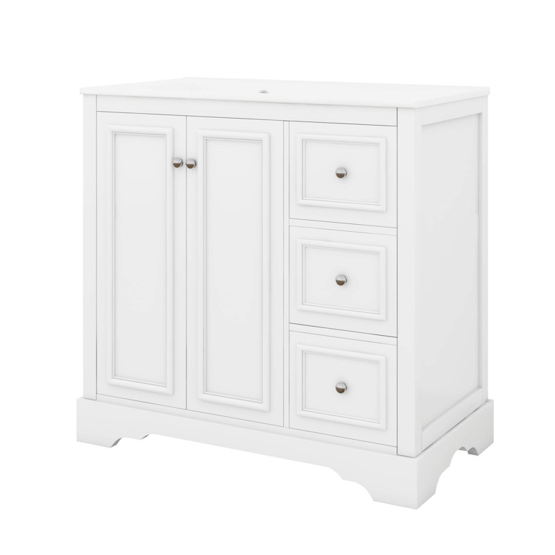 Ensemble de meuble-lavabo autoportant 36 po avec 3 tiroirs et 2 portes avec tablette ajustable en U 36 po, Blanc