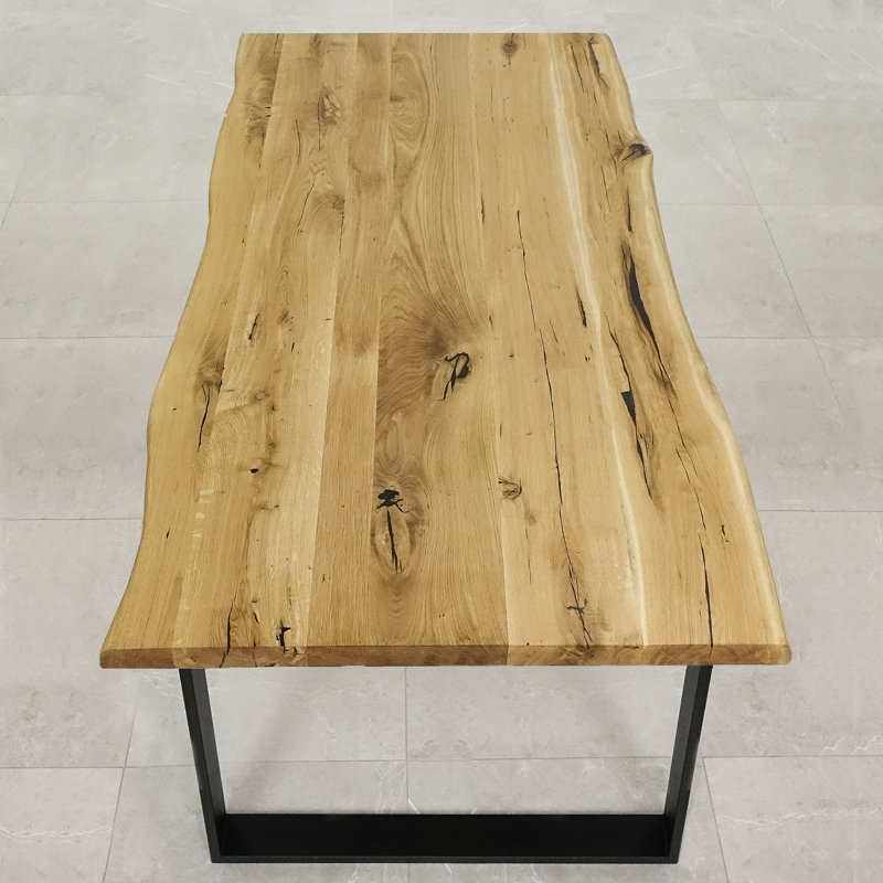 Norman Oak Unfinished Solid Wood Top Metal Base Dining Table, H80 x L120 x W40cm, Natural Oil