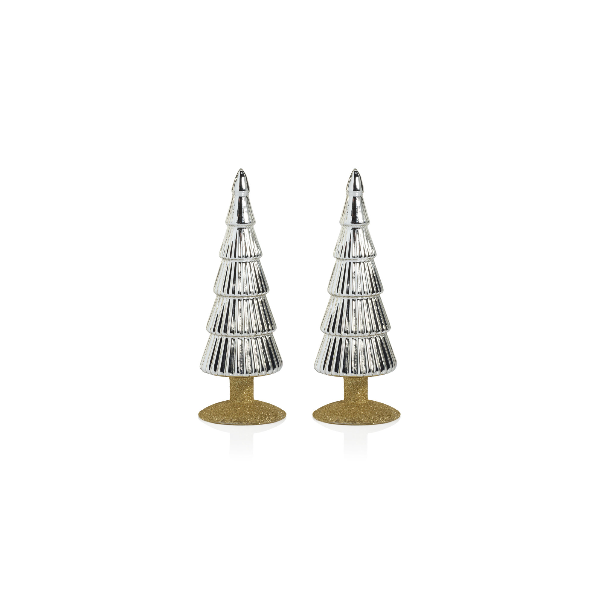 Dembe Classic Red Glass Tree on Gold Glitter Base, Set of 2, Silver/Gold, 9.5" H x 3.5" W x 3.5" D