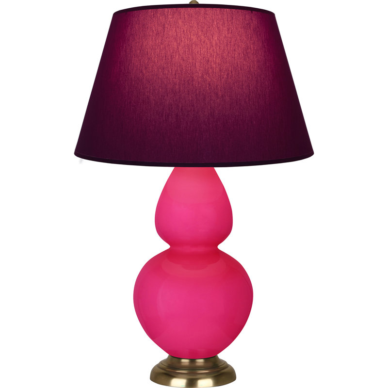 Lampe de table double gourde en céramique, Rose Razzle glacé / laiton, Prune / lavande, Laiton