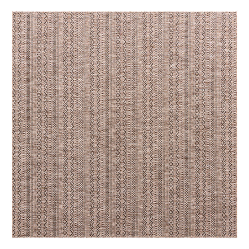 Tapis intérieur / extérieur brun à rayures Hewitt, Carré 7 pi 10 po