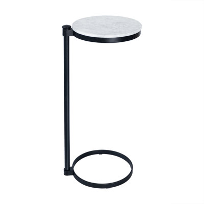 Alto C Shaped Martini Drink Round Table Black Metal Base, Carrara Marble Top