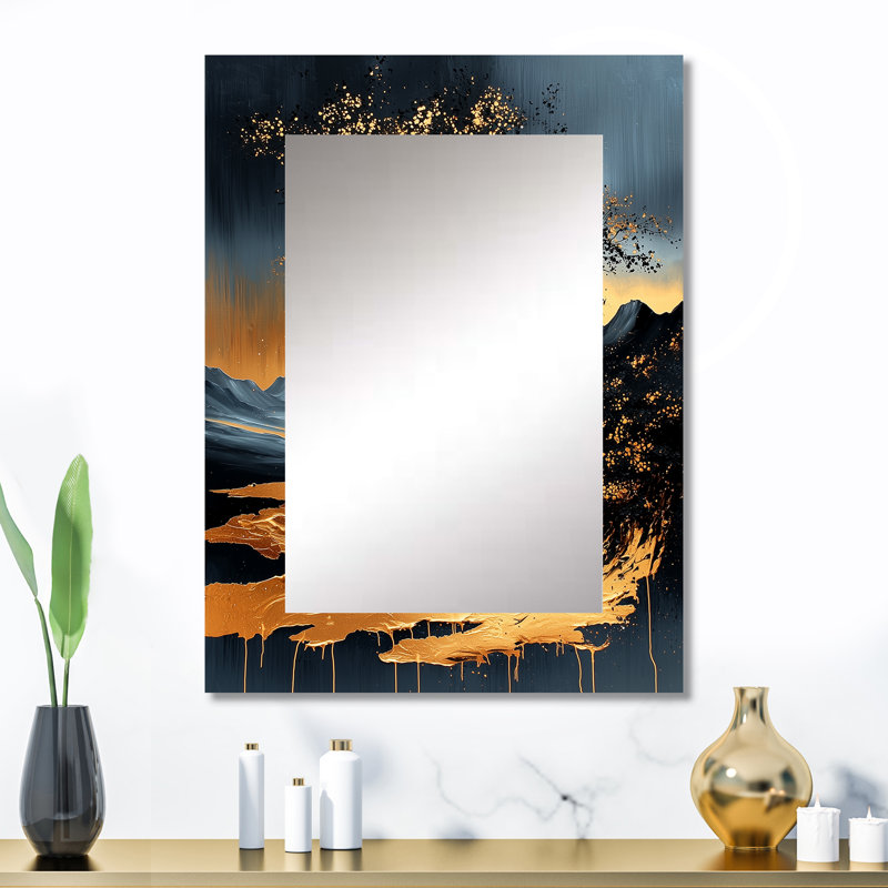 «Gold Simplicity In Black African Tree I», miroir mural décoratif Arican Tree, 32 po x 24 po