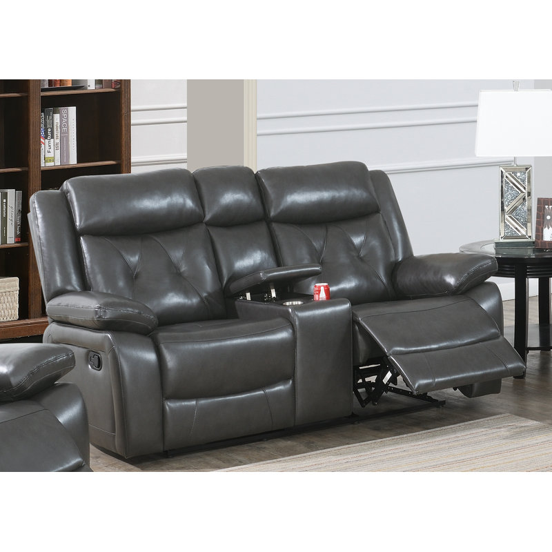 Gruffudd 75 " Faux Leather Sofa Reclining, Gray Faux Leather