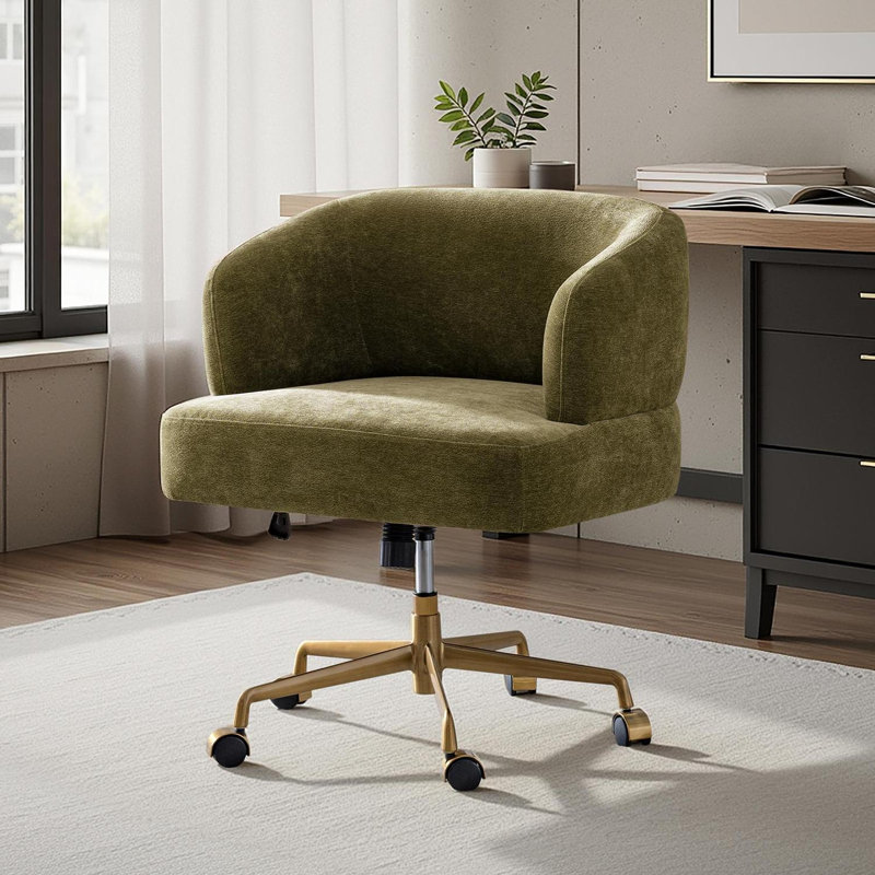 Chaise de bureau pivotante en chenille simple avec accoudoirs courbés Jacqueline, Moss