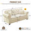 Canapé d'angle de 63 pouces beige/blanc en velours capitonné avec boutons, ourlet roulé, garniture cloutée, mousse confortable et résiliente, 2 coussins haute densité.