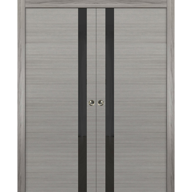 Portes coulissantes en verre givré Planum, 64 po x 84 po, Gris cendré / noir