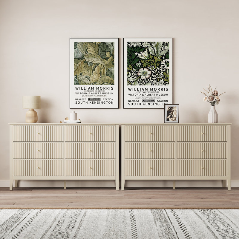 Amberrae 6 Drawer 119.4cm W Double Dresser, Beige