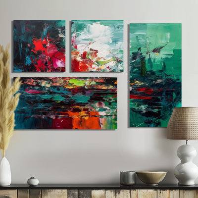 Textures rouges et vertes de l'esprit I - impressions sur toile rouges 4 pièces