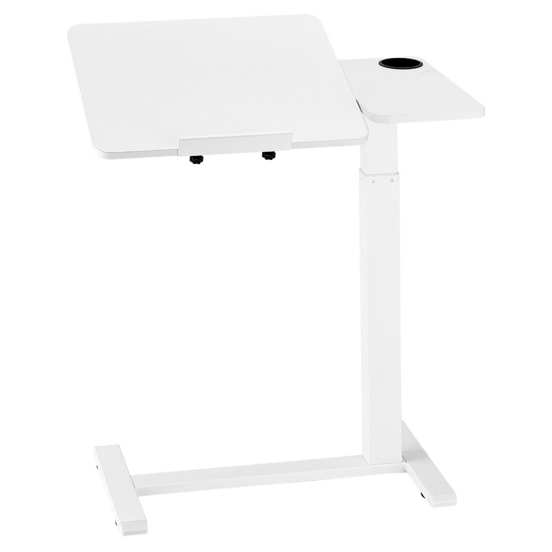 Table d'appoint avec 4 roulettes dissimulées, hauteur réglable, plateau rabattable, porte-gobelet, portable, idéale pour la maison, le bureau ou la salle d'étude. Plateau blanc inclinable de 0 à 60°. Grande surface spacieuse avec bords antidérapants et roulettes pivotantes.