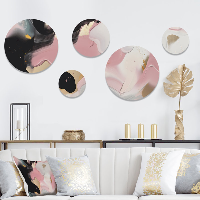 Décoration murale en métal rose et doré «Worlds of Marble VI» - marbre abstrait