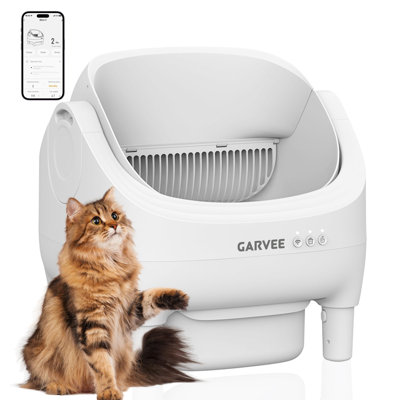 Smart Self-Cleaning Cat Litter Box – Open-Top, Automatic Odor Control, Large 10.5L Waste Bin, Ultra Quiet, 14-Day Hands-Free Use, Safe Sensors, WiFi App Control, 20 Waste Bags Included – White