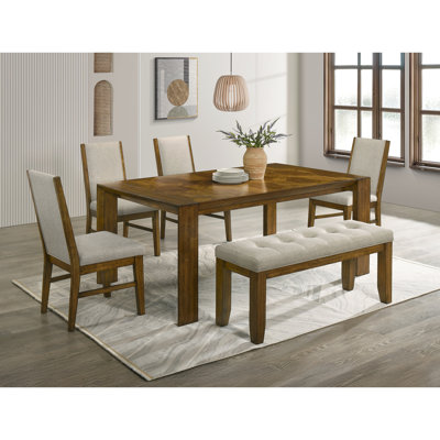 6pc Dining Featuring Rectangular Table, Tailored Chairs, And Upholstered Bench - Brown Finish, Modern Aesthetic Contemporary