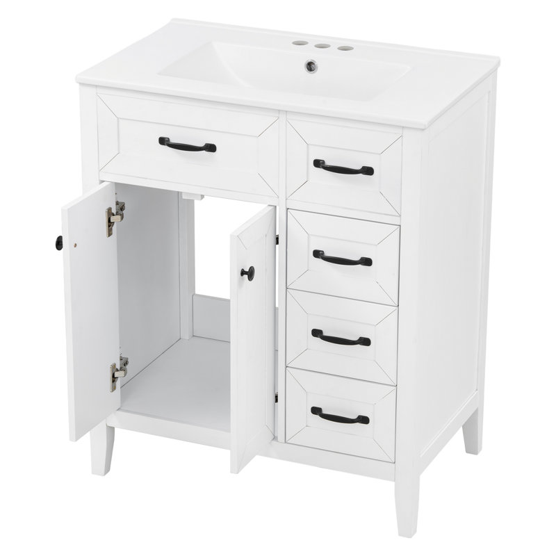 30" White Bathroom Vanity with Ceramic Sink