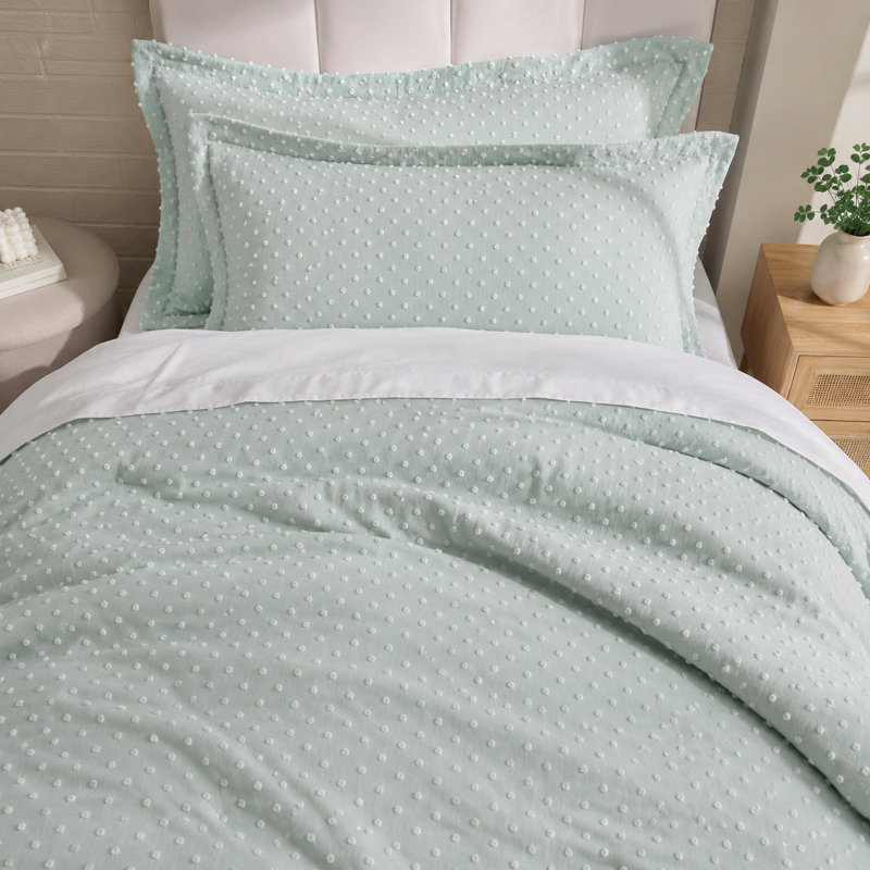 Ensemble de housse de couette brodée à pois Swift Home, Couette très grand + 2 taies décoratives standar, Bleu brumeux
