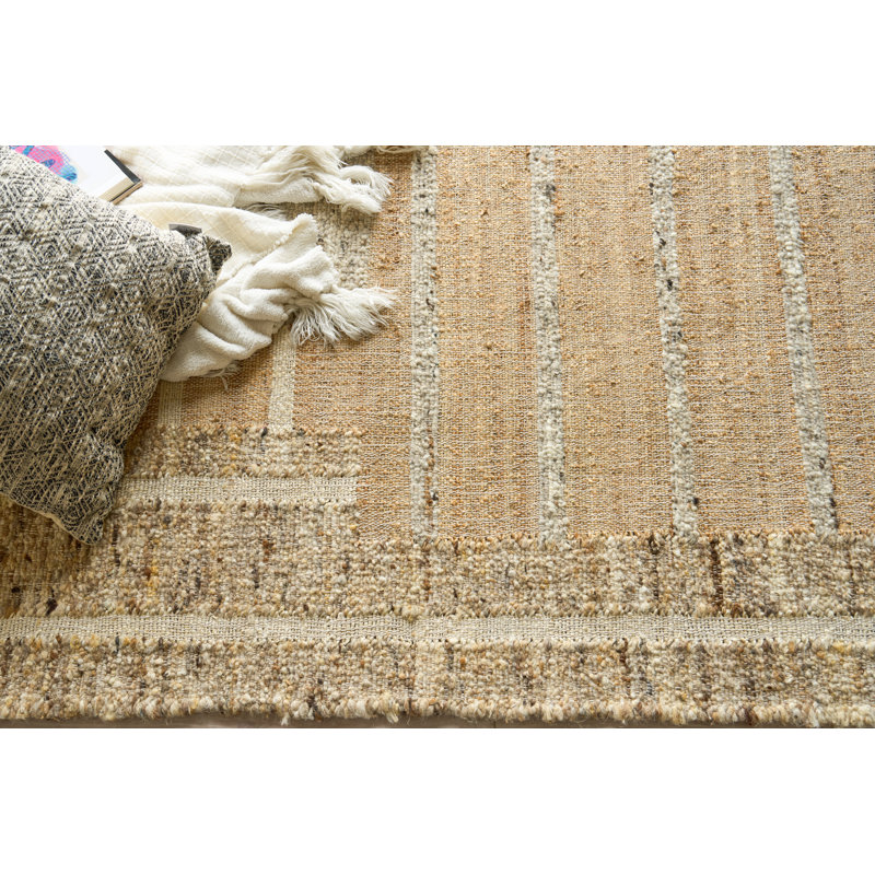 Pompano Hand Woven Wool/Jute Beige/Brown/Ivory Area Rug, 6'X9'