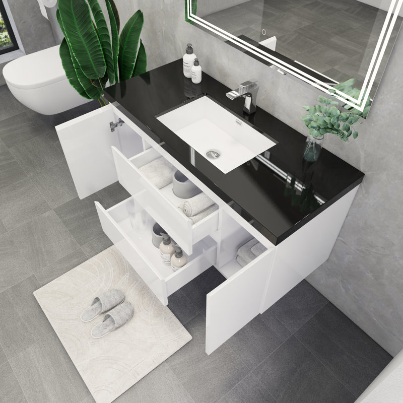 Castin 48" Wall-Mounted Single Bathroom Vanity Set, Glossy White