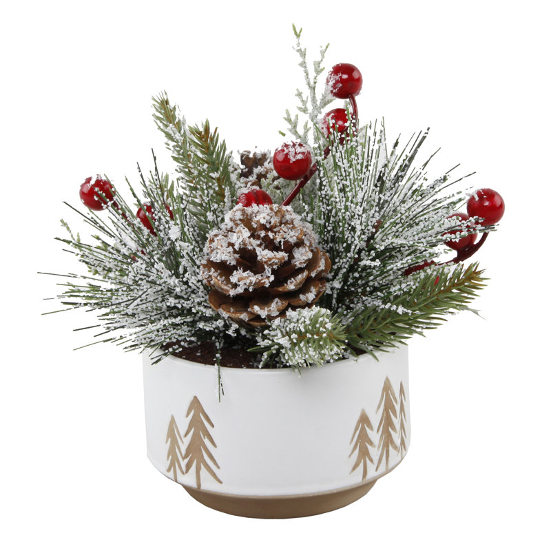 Arrangement floral de Noël en pot, Blanc, H 7 po x l 6,5 po x P 6,5 po