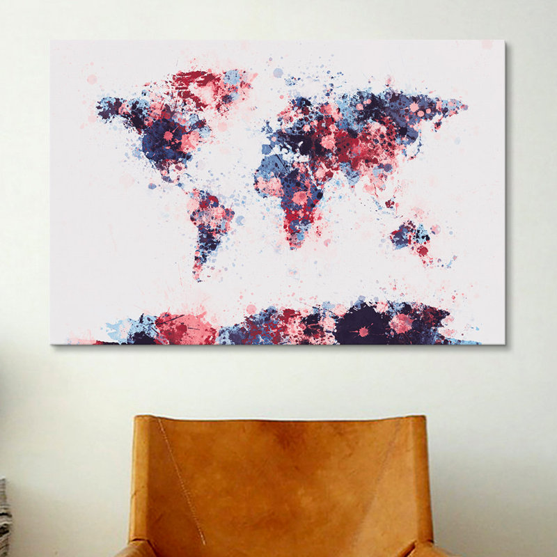 «World Map Paint Drops II» par Michael Tompsett, impression sur toile, H 18 po x l 26 po x P 1,5 po, Toile tendue
