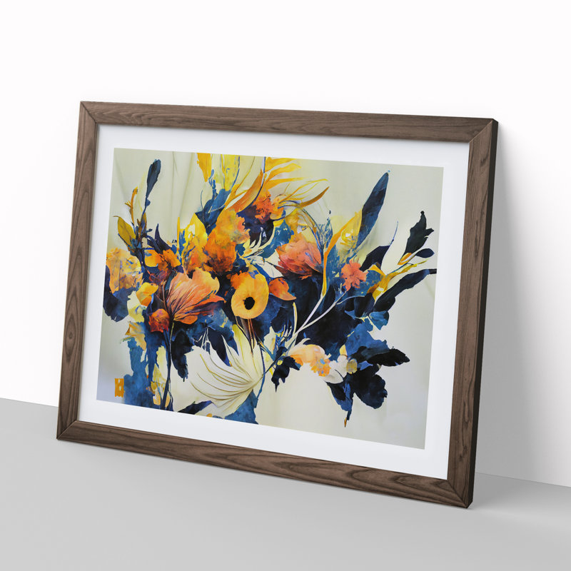 Floral Bouquet Abstract - Single Picture Frame Print, 25cm H x 34cm W x 2cm D, Walnut