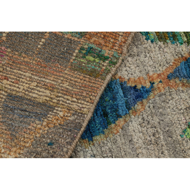 Moroccan Hand Knotted Silk Geometric Area Rug, Rectangle 6' x 9'