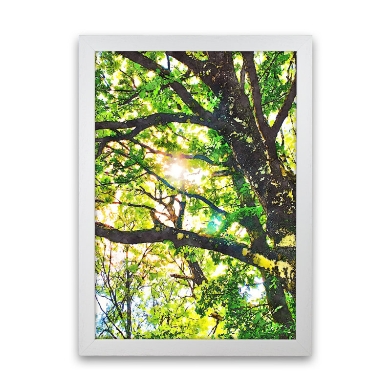 Sun Through Green Leaves - Print on Canvas, White Framed, 88cm H x 64cm W x 3cm D