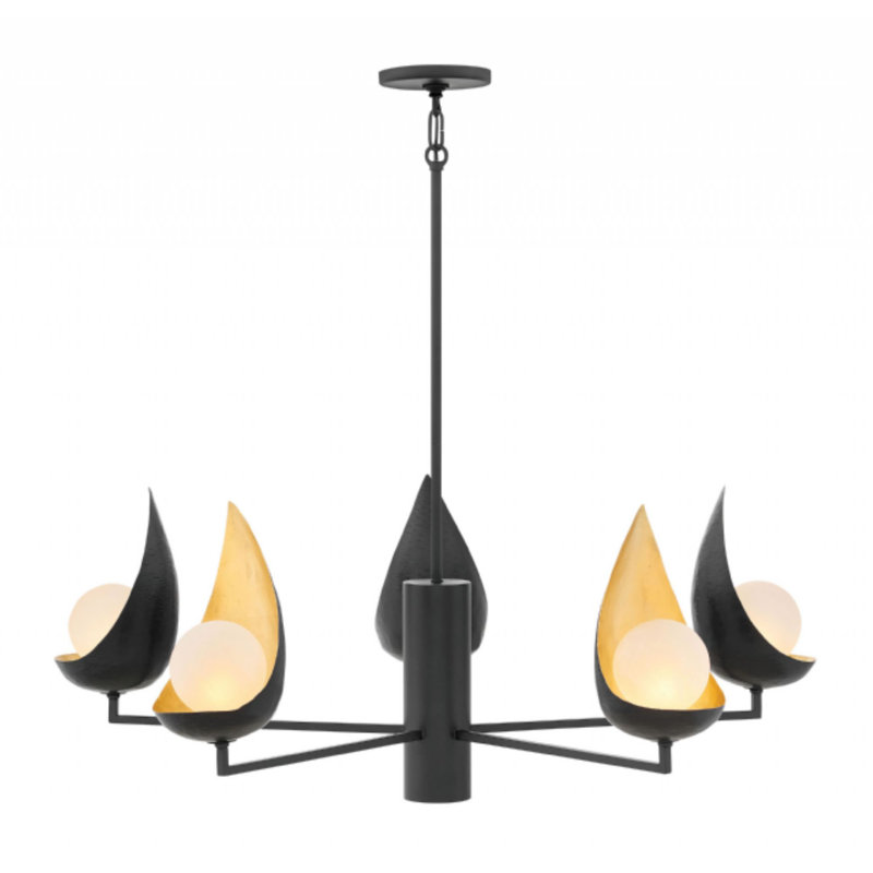 Ren Matte Black 5-Light Geometric Chandelier with Faux Alabaster Globes