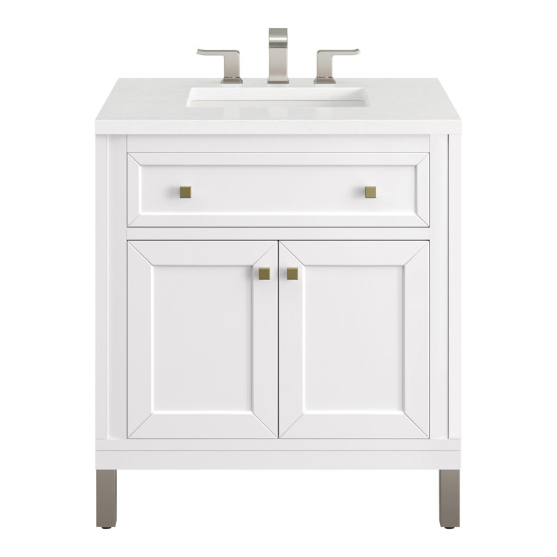 Meuble-lavabo simple l 30 po Chicago, Blanc lustré, Blanc Zeus, 8 po