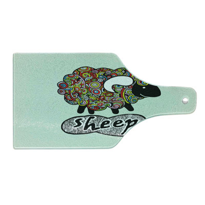 Ambesonne Indie Tempered Glass Cutting Board Hipster Doodle Fun Sheep Multicolor