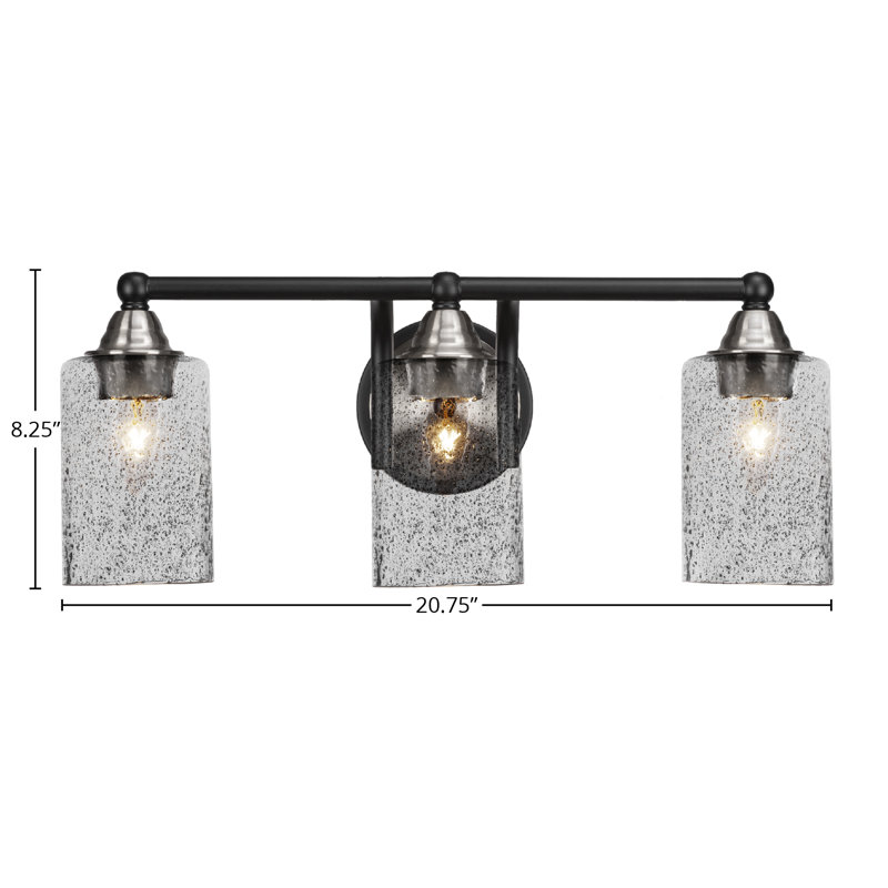 Michell 3-Light Bath Bar, Smoke Bubble, Matte Black/Brushed Nickel