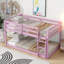 Lit superposé simple au-dessus d'un lit simple en bois d'hévéa rose avec échelle large et plateforme à lattes renforcée pour chambre d'enfant
