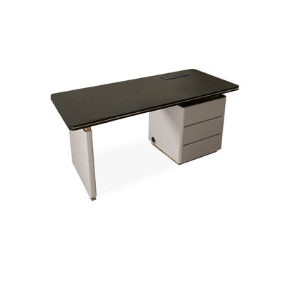 Bureau rectangulaire en bois manufacturé noir avec 3 tiroirs