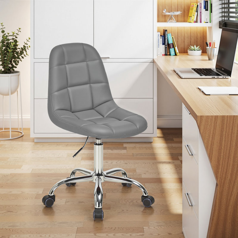 Modern Upholstered Armless Office Chair With Wheels, Adjustable Height Mid-Back Swivel Desk Chair, Gray