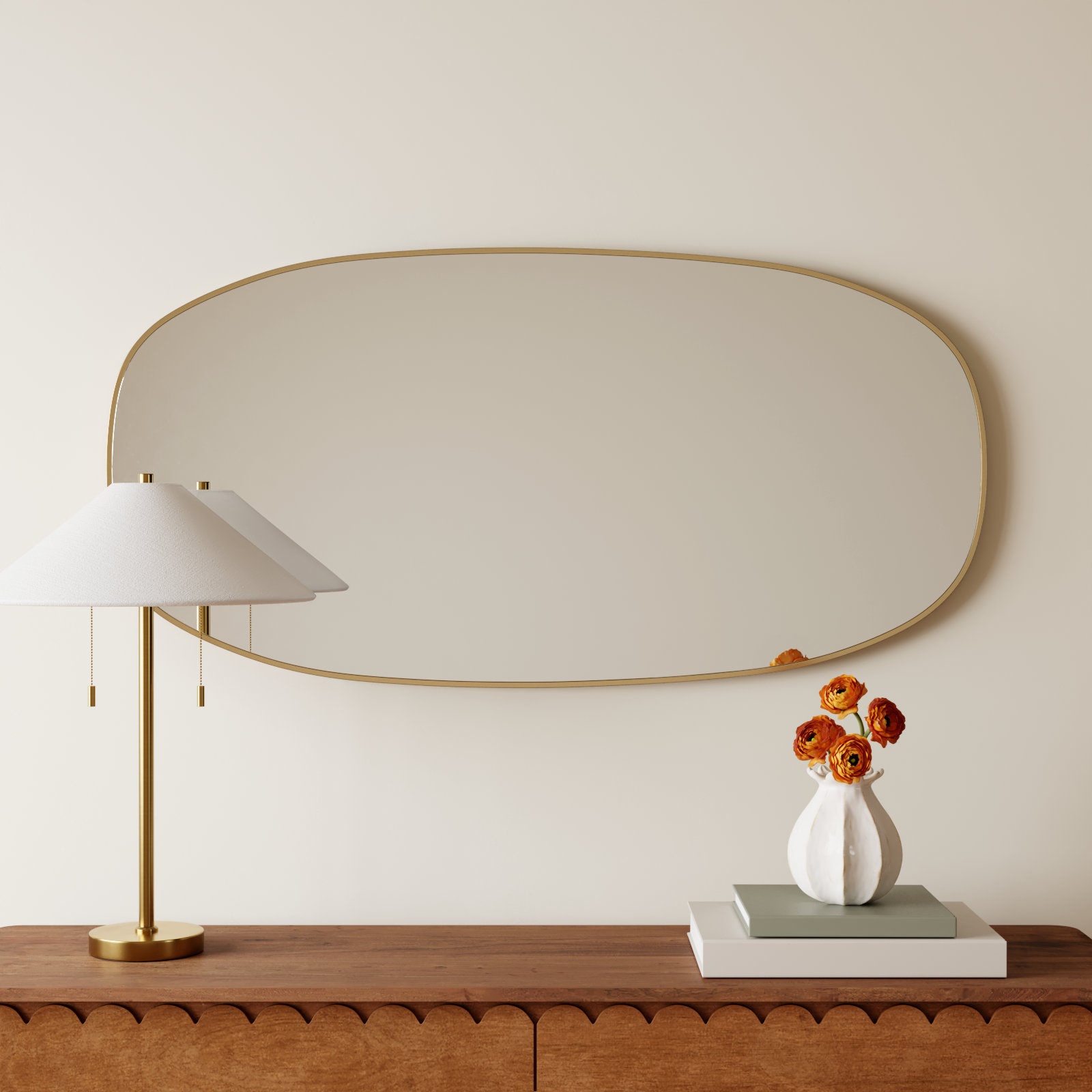 Bertin Metal Oval Wall Mirror, Brass, 48"  x 24" 