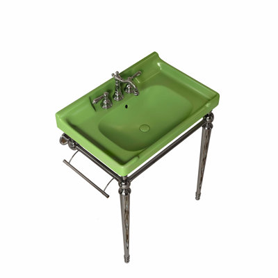 Console de lavabo mural en céramique de 28 pouces avec pieds en acier inoxydable et barre à serviettes intégrée pour les salles de bain modernes